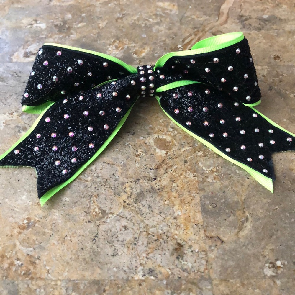 Black and Lime Green Bow with Swarovski Crystals
